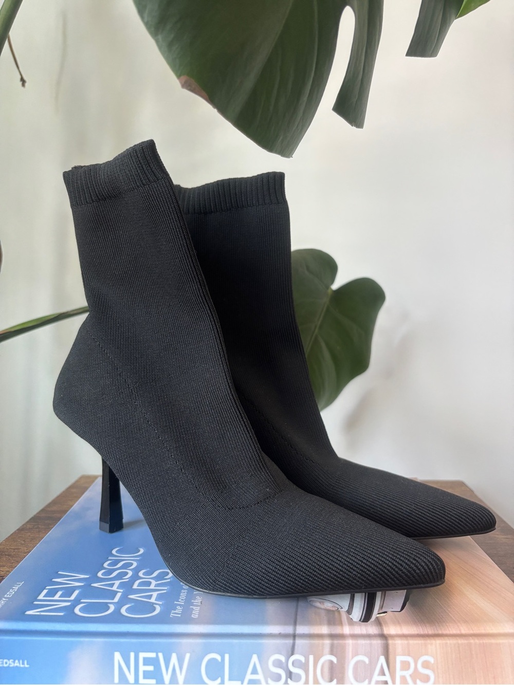 ASOS Black Knit Pointed Sock Booties with Stiletto Heel
